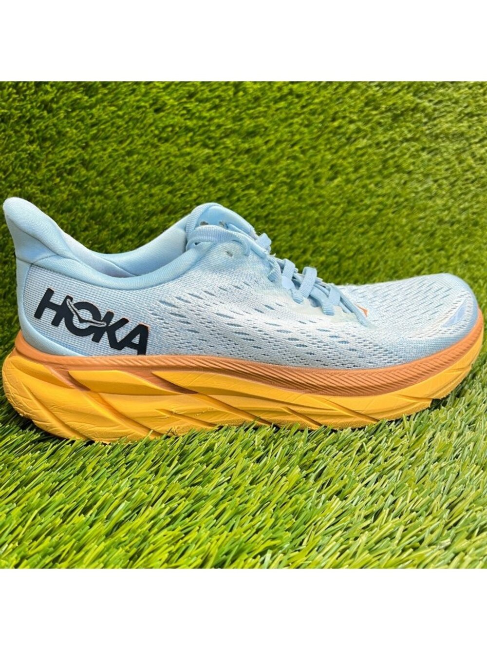 Hoka One One Clifton 8 Womens Size 8 Blue Orange Athletic Running Shoes Sneakers